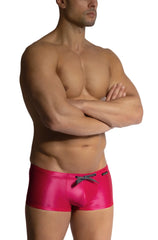 Olaf Benz blu2453 Sunpants bright pink shiny swim trunks with black and white checkered drawstring