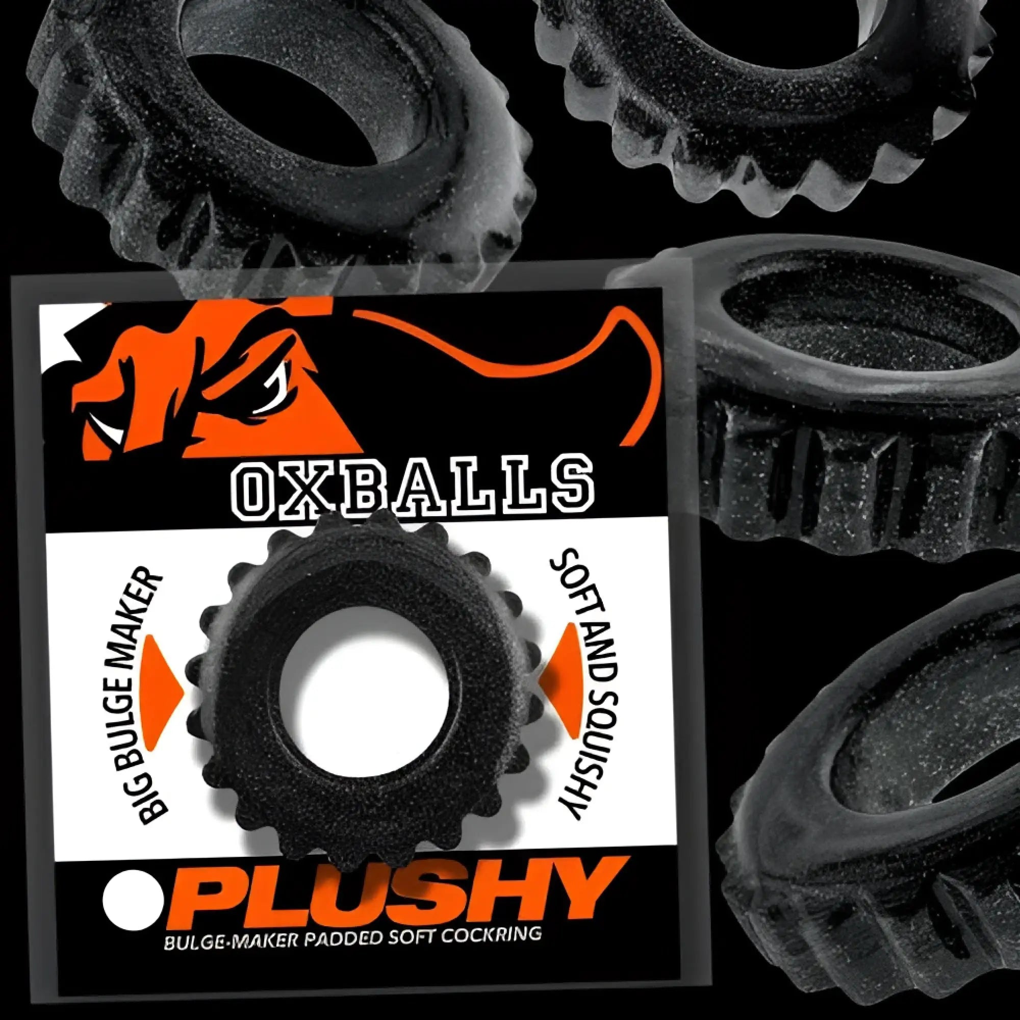 Black ox plushy textured oxballs bulge maker with soft squishy design for comfortable wear and enhancement