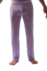 Men’s purple sheer form-fitting lounge pants with snug waistband and ankle cuffs pants net lilac