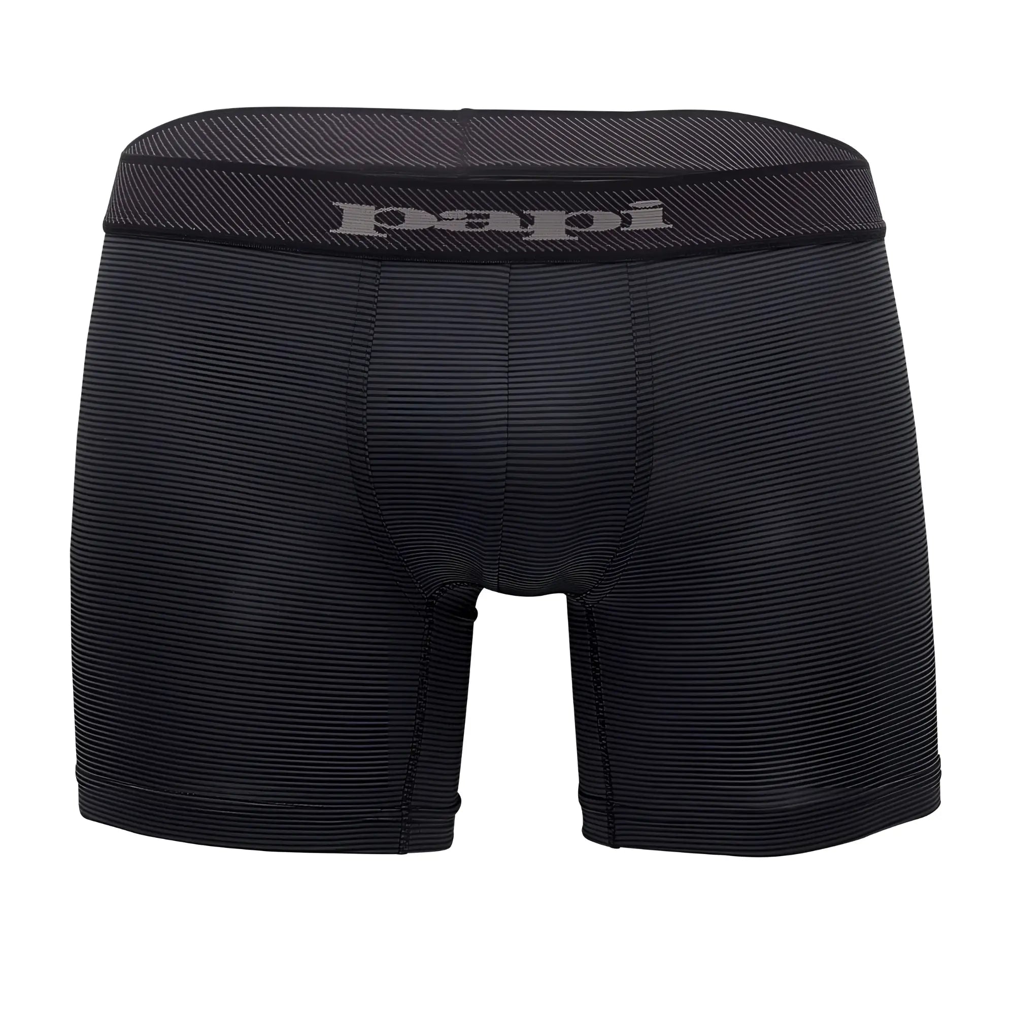 Black papi boxer briefs in black-gray with subtle striped texture and elastic waistband for comfortable wear