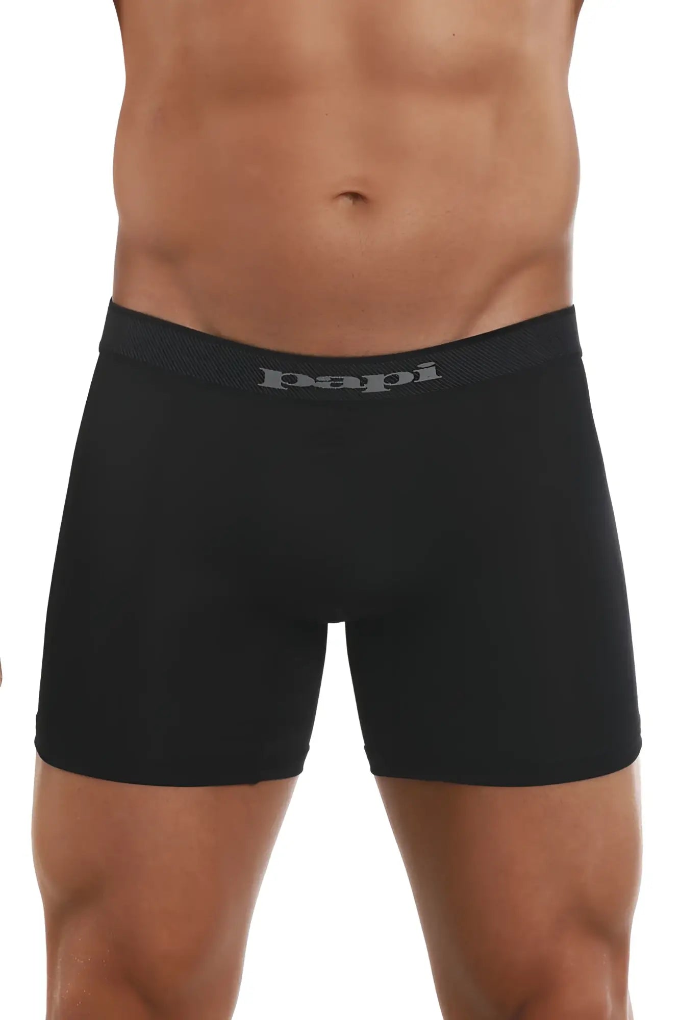 Black papi boxer briefs with textured gray waistband featuring papi logo in black and gray cool2 solid 2pk design