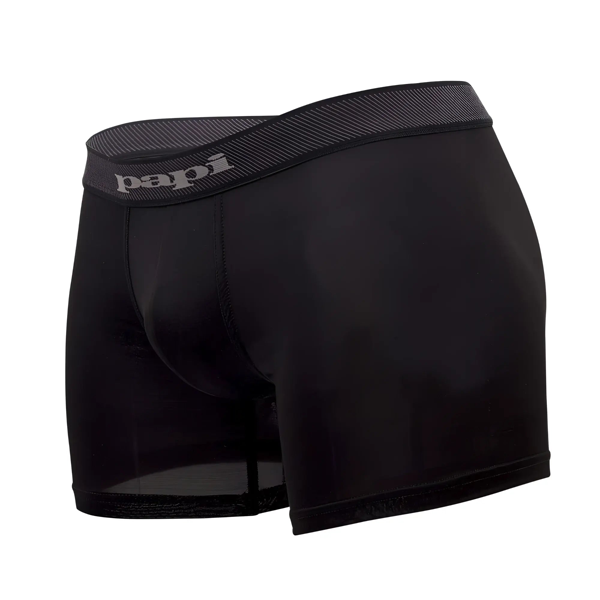 Black papi cool2 2pk solid boxer briefs in black and gray with textured waistband and silver papi logo
