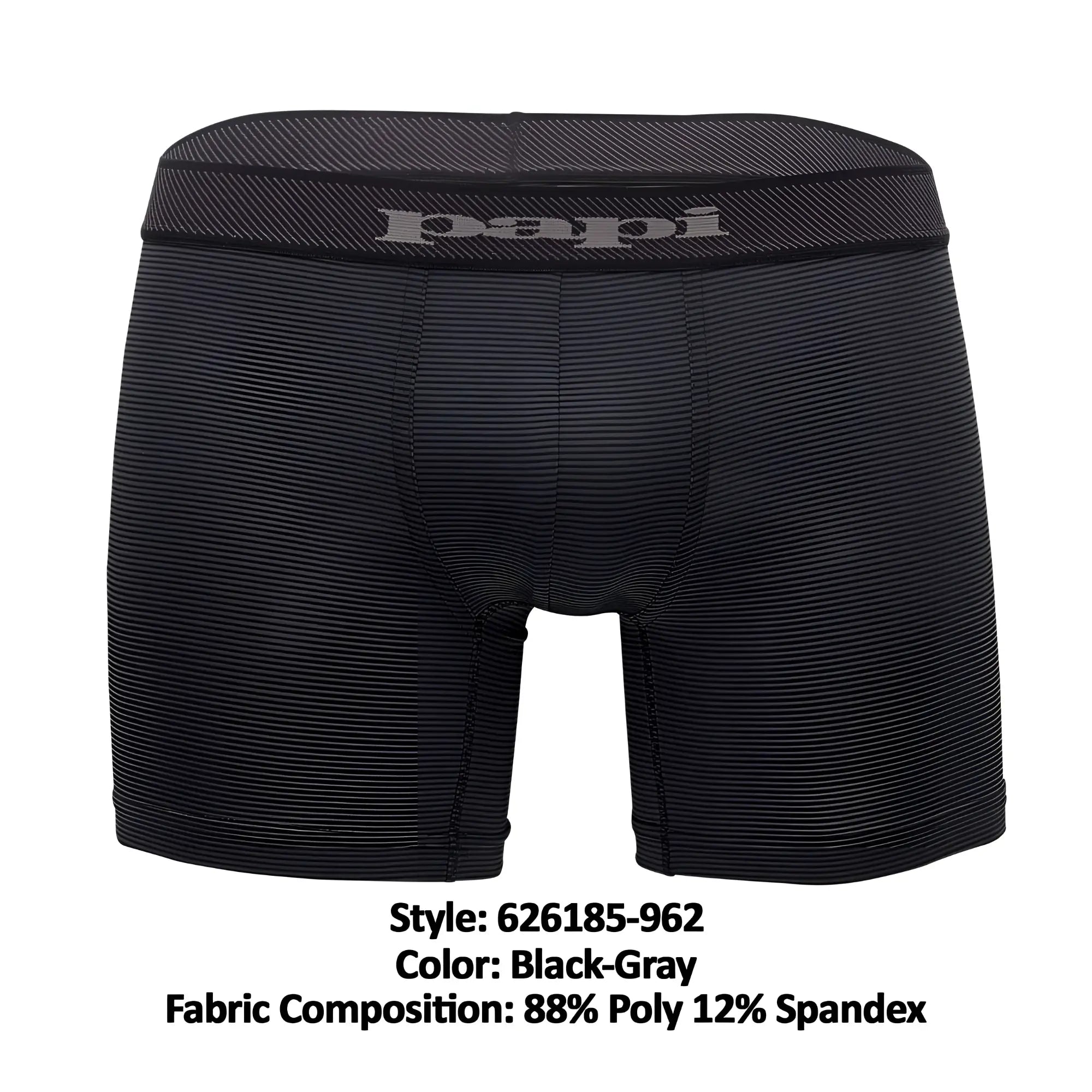 Black-gray striped boxer briefs with textured waistband featuring the papi brand logo in cool breathable fabric