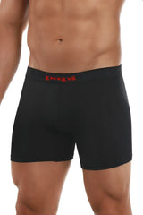 Black men’s Cool2 boxer briefs with red papi logo waistband in solid black for comfortable everyday wear
