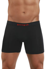 Black mens boxer briefs with a red papi logo on the waistband from papi 626185-982 cool2 2pk solid in black-red
