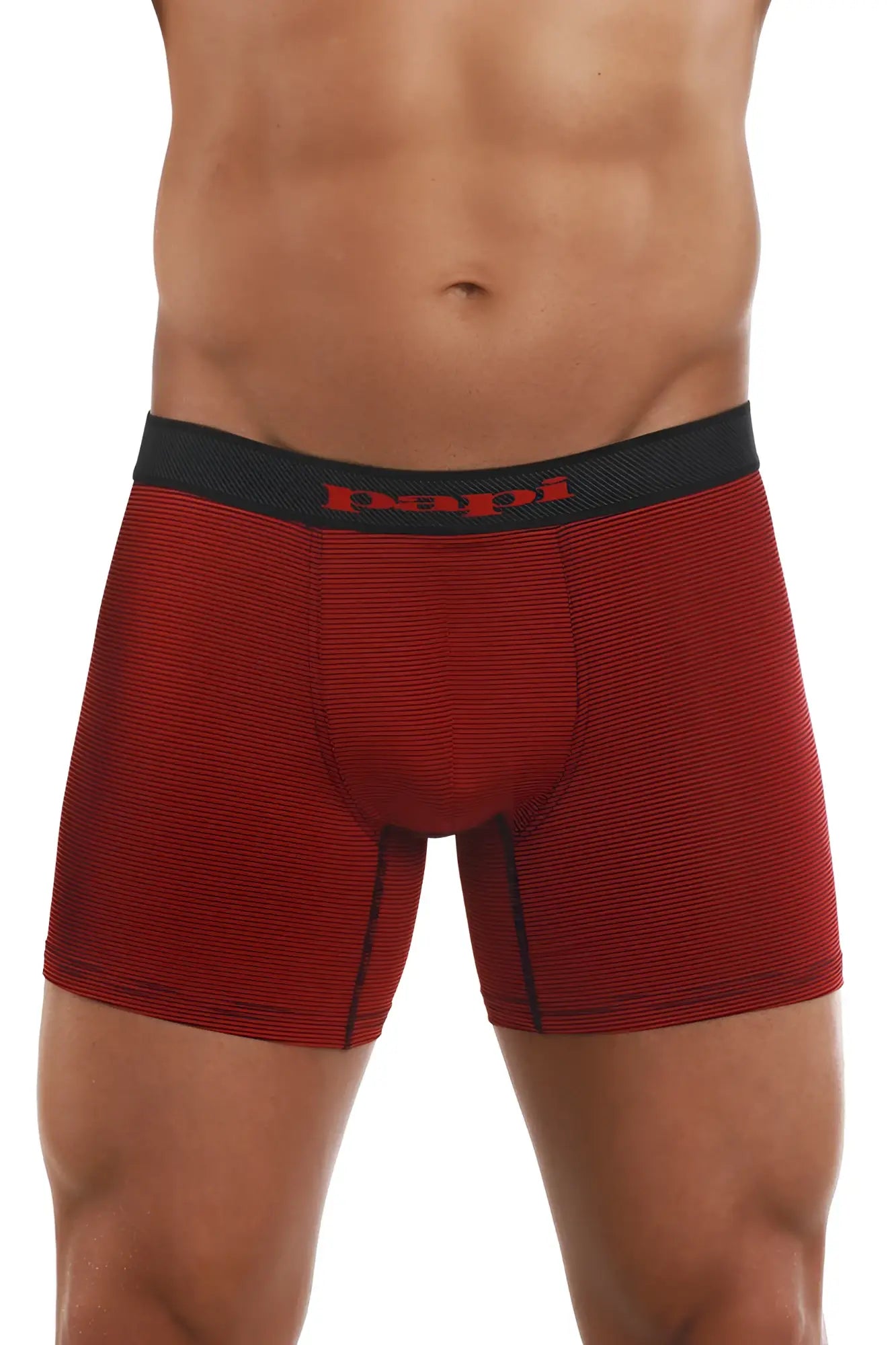 Red striped boxer briefs with black waistband and red papa logo from papi 626185-982 cool2 2pk solid black-red