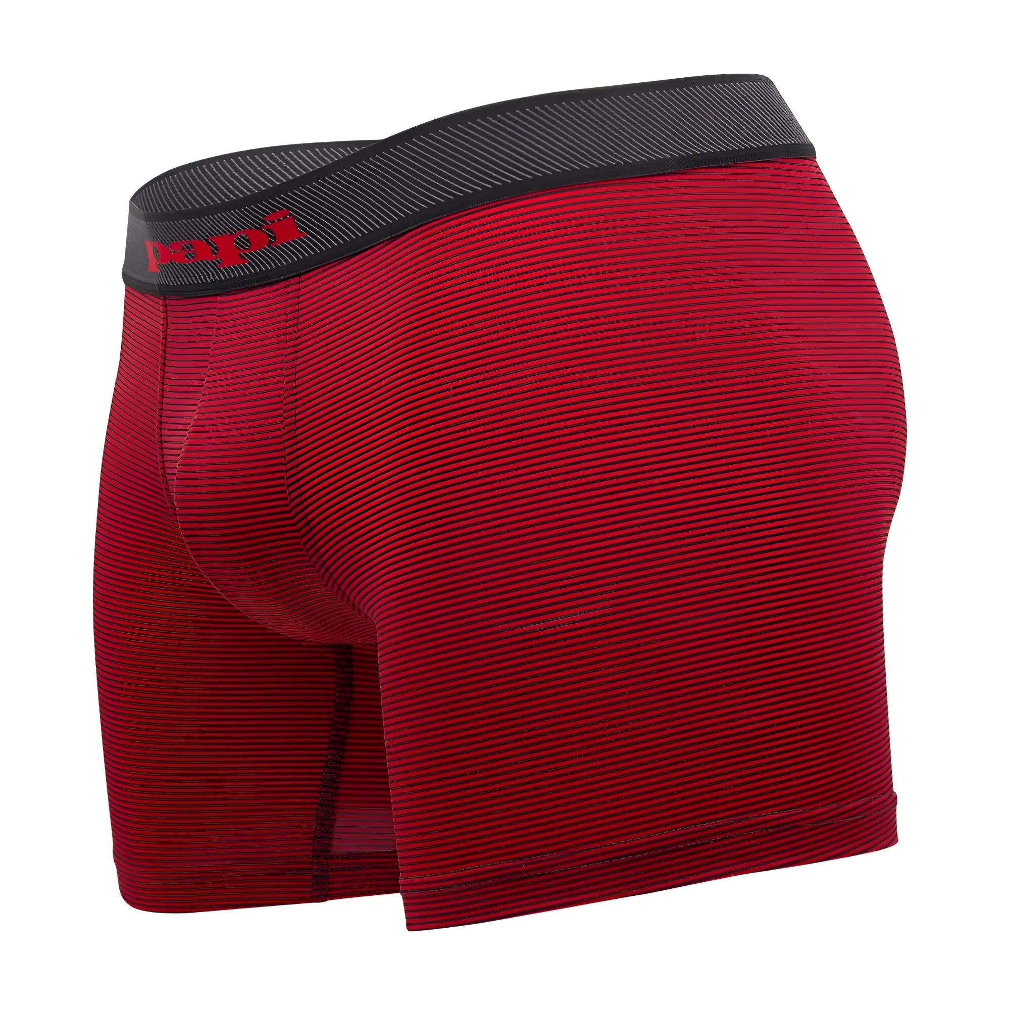 Red textured papi 626185-982 cool2 solid boxer briefs with black waistband and red logo lettering in black-red color