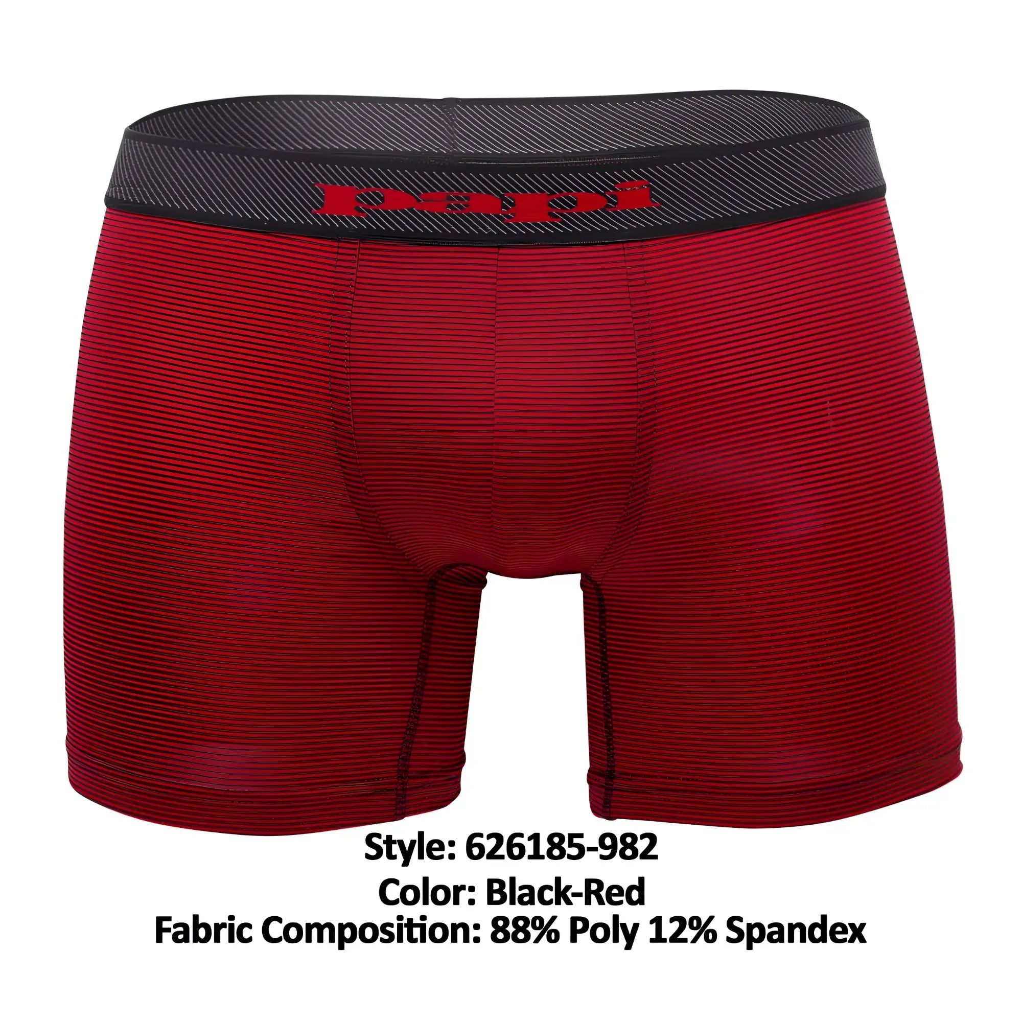Papi 626185-982 cool2 black and red solid boxer briefs with ribbed fabric and branded elastic waistband