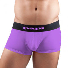 [2 Pack] Papi Loop/Solid Brazilian Trunk Microfiber Boxer Brief Underwear Black+Purple 626199 Size S