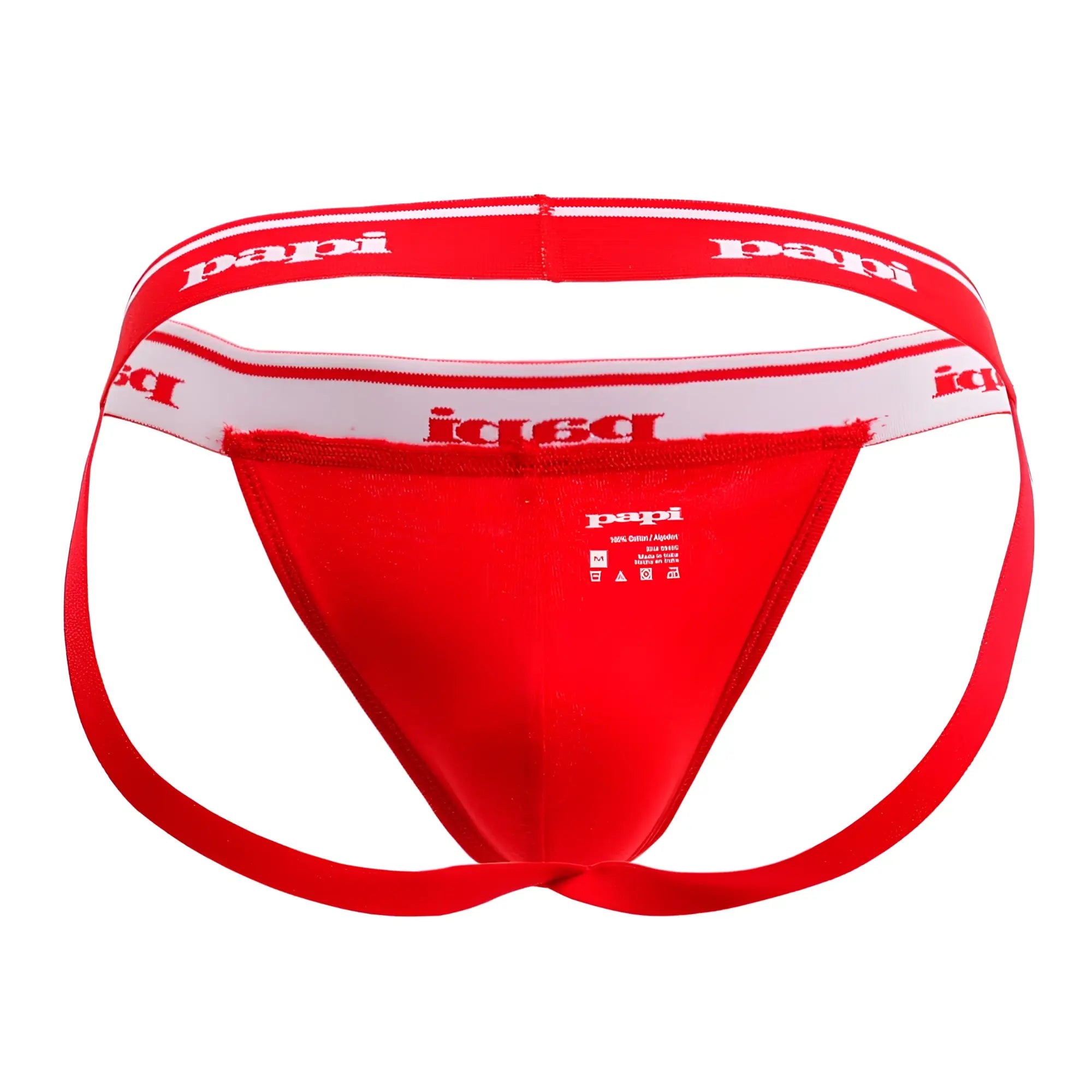 Papi 705910-999 black red turquoise 3pk 1x1 rib jockstrap with white elastic bands and logo branding