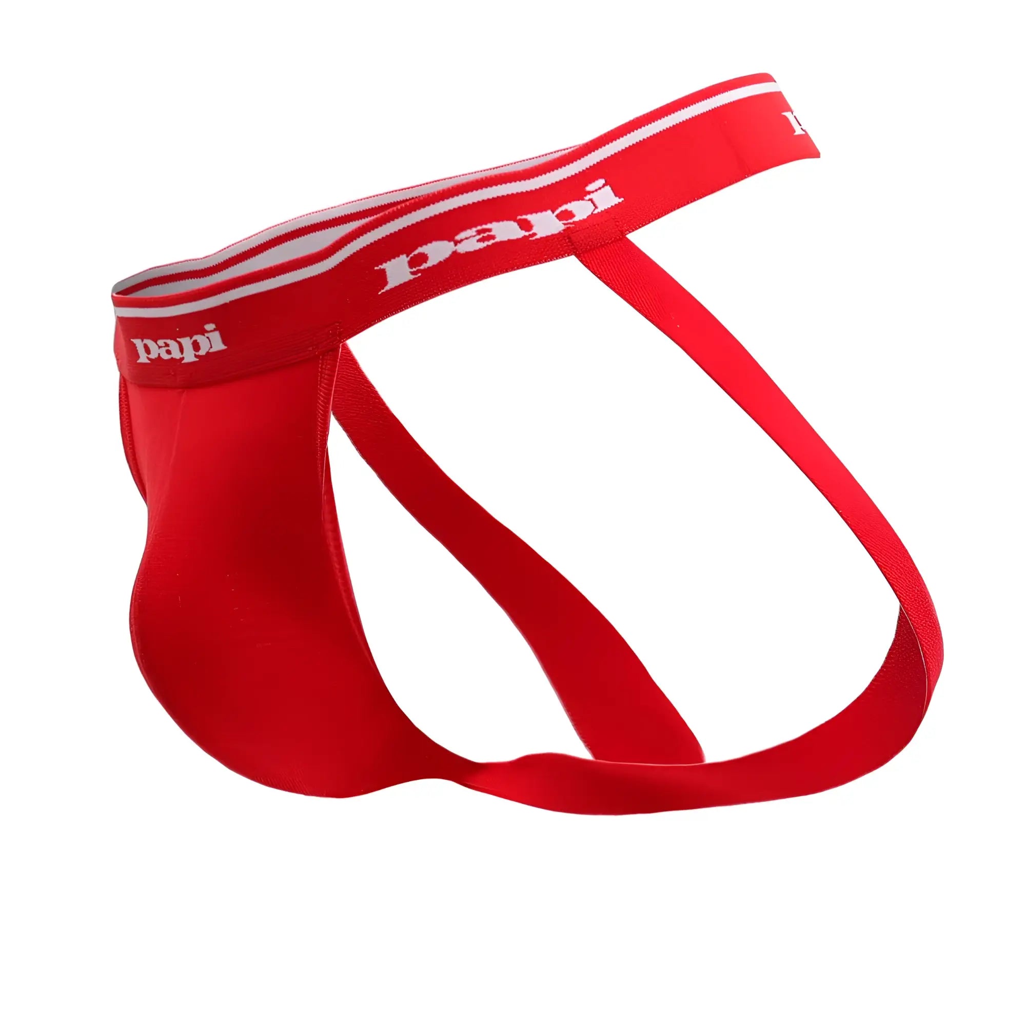 Papi 705910-999 3pk 1x1 rib black jockstrap with red and turquoise waistband and white trim and logo