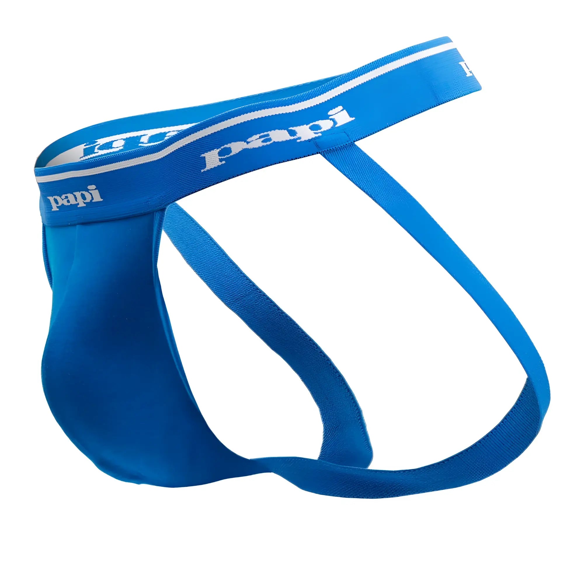 Bright blue papi 705910-999 rib jockstrap with white logo and trim in black red turquoise 3 pack