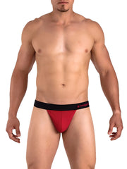 Red papi player’s club thong underwear size m with black elastic waistband and red branding for athletic use