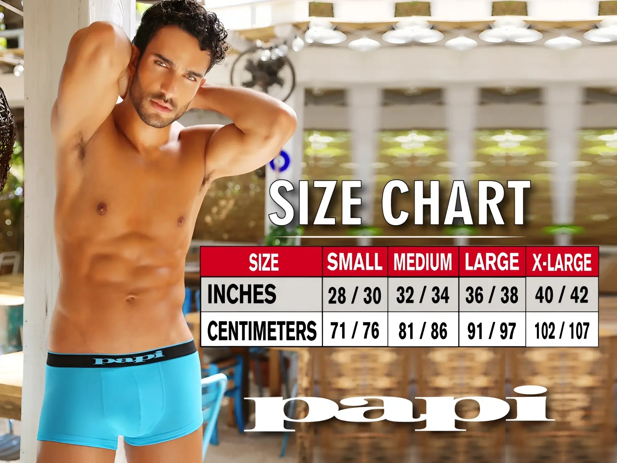 Bright blue papi briefs with black elastic waistband featuring white lettering in the Papi UMPA006 2PK jockstrap set