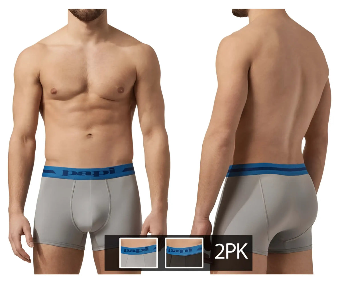 Gray Papi UMPA080 microflex Brazilian trunks with blue elastic waistband and logo in alloy black color