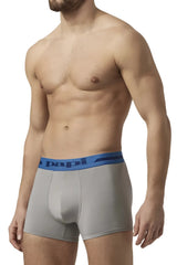 Gray papi boxer briefs with blue elastic waistband featuring papi logo microflex alloy black 2pk Brazilian trunks
