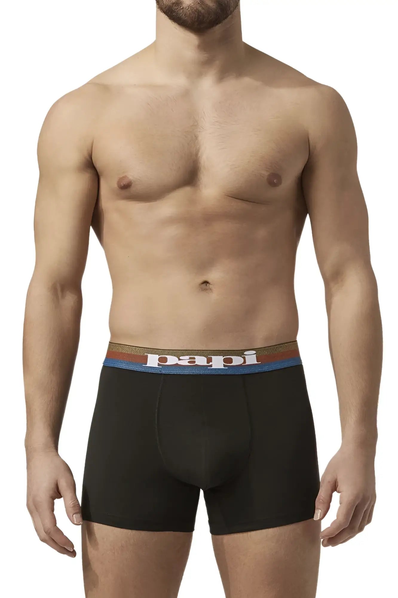 Black papi microflex brazilian boxer briefs in blue black with colorful striped waistband for comfortable wear