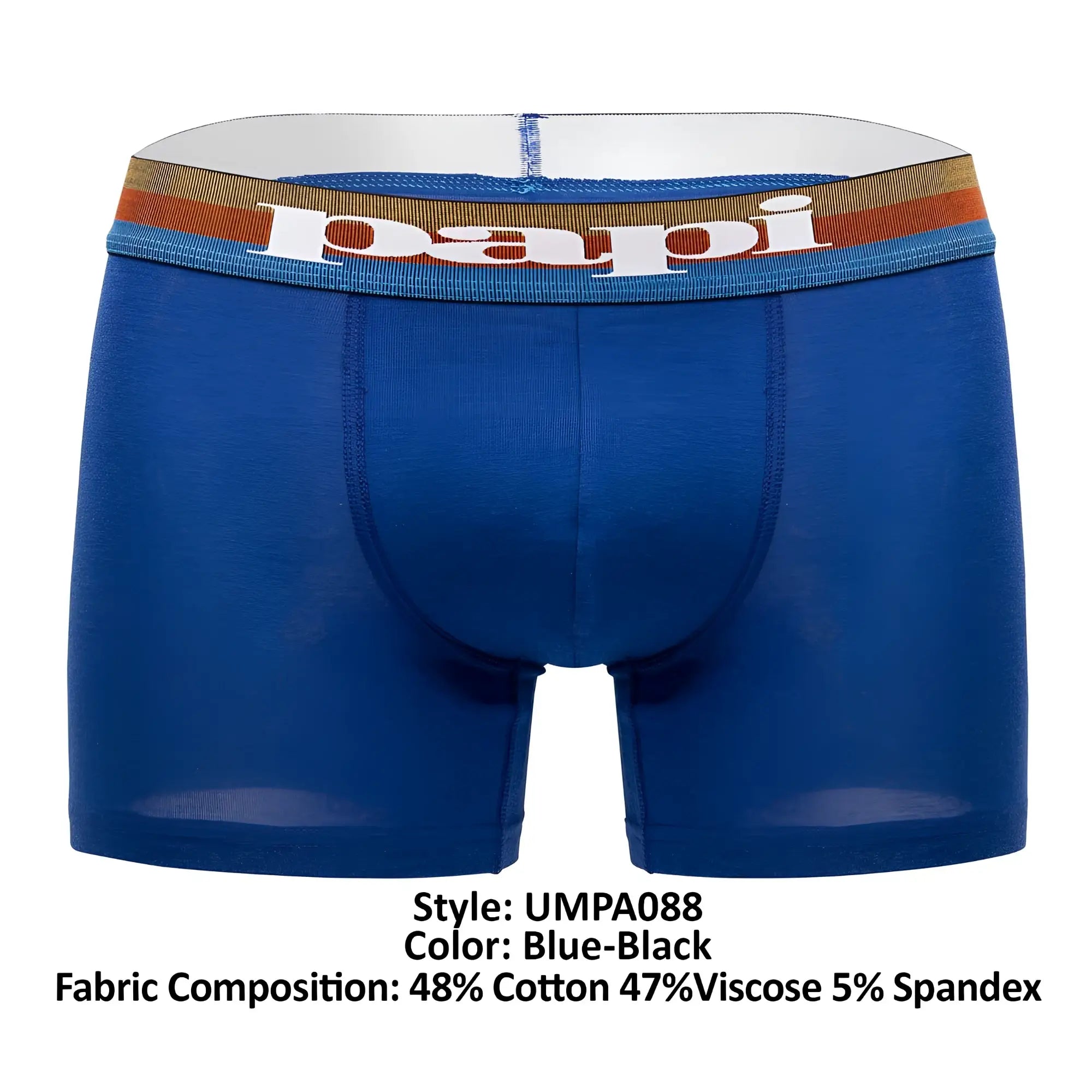 Blue-black papi ump a088 2pk microflex brazilian boxer briefs with striped waistband and white brand lettering