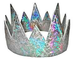 Party crown silver shimmering crown with iridescent rainbow streaks and textured glittery surface for celebrations