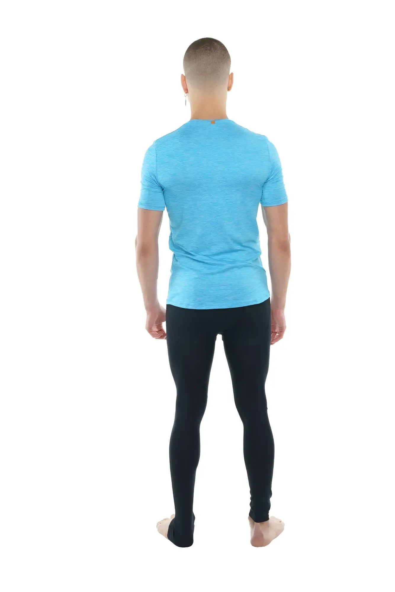 A light blue perfect pocket crew-neck tee with short sleeves and a subtle heathered texture in coral heather