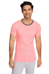 Coral slub perfect pocket crew-neck tee pink short-sleeve t-shirt with dark gray ribbed crew neck and chest pocket