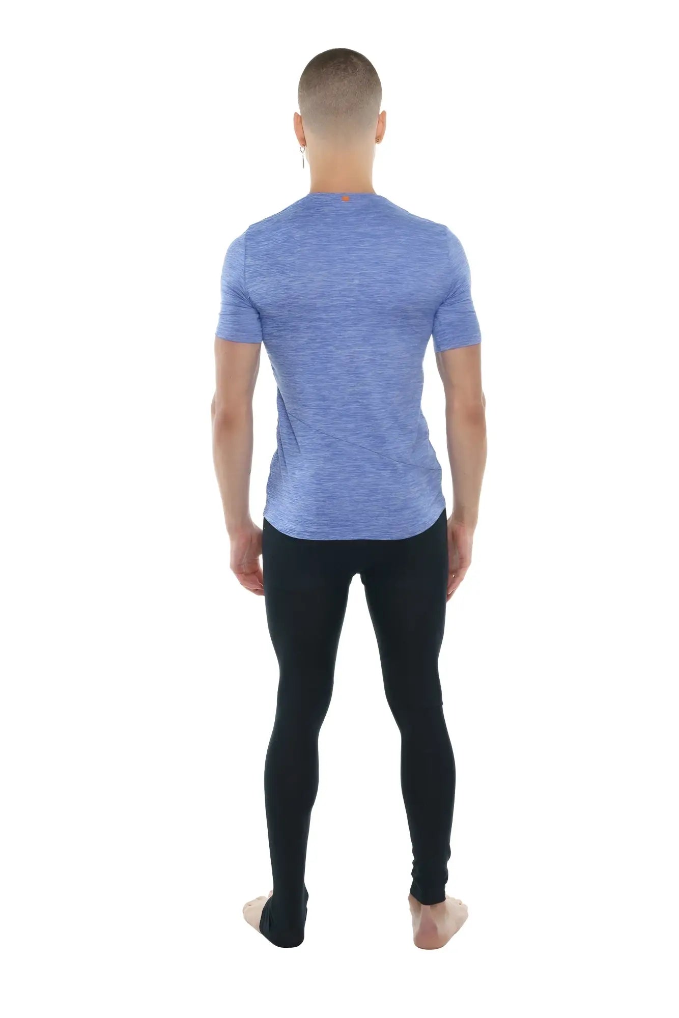Blue heathered short-sleeve crew neck t-shirt with a front pocket perfect for casual wear in lavender heather color