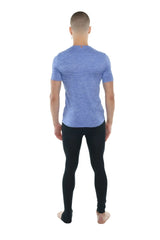 Blue heathered short-sleeve crew neck t-shirt with a front pocket perfect for casual wear in lavender heather color