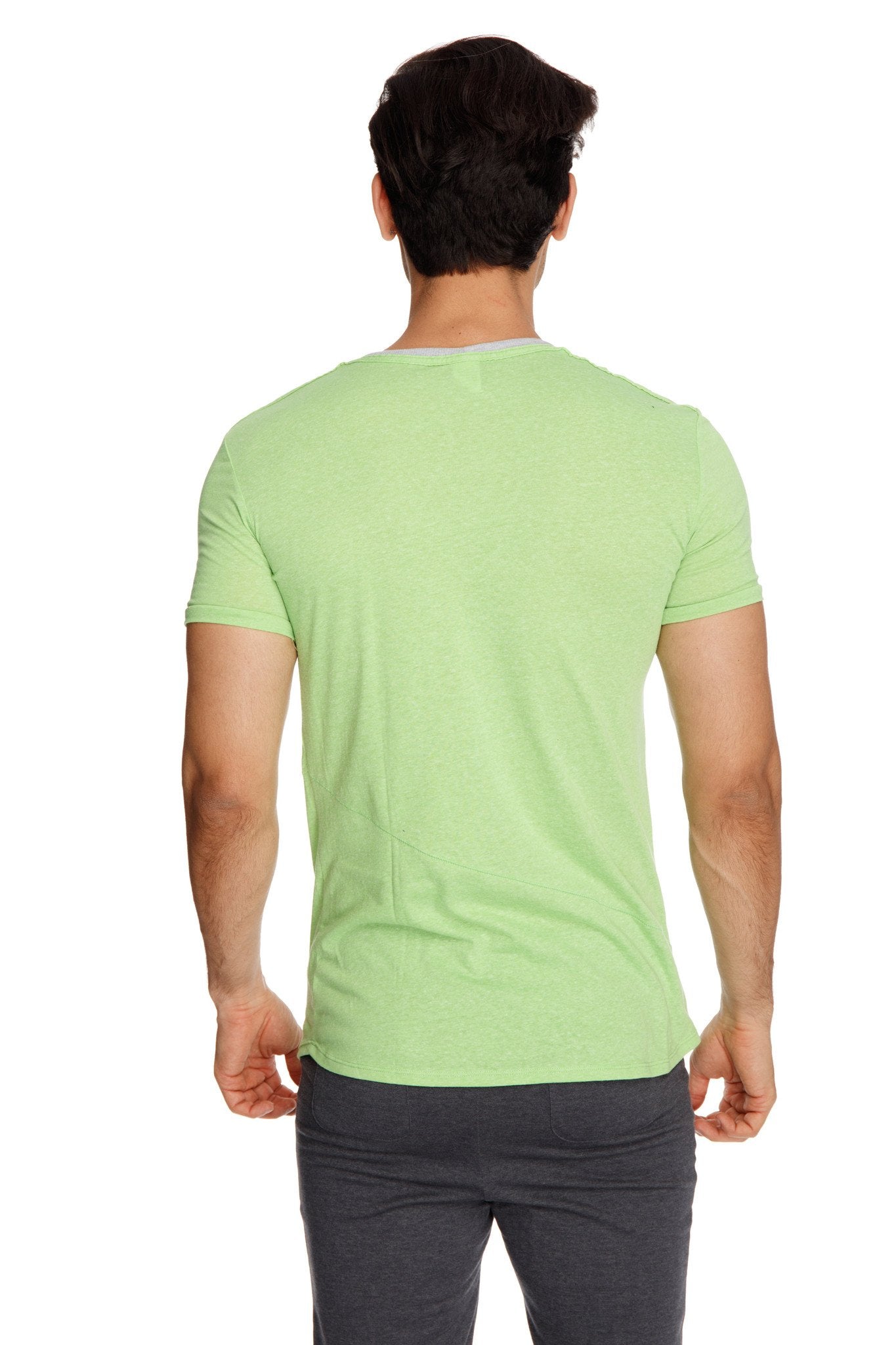 Light green perfect pocket crew-neck tee with short sleeves made from lime slub fabric for casual wear
