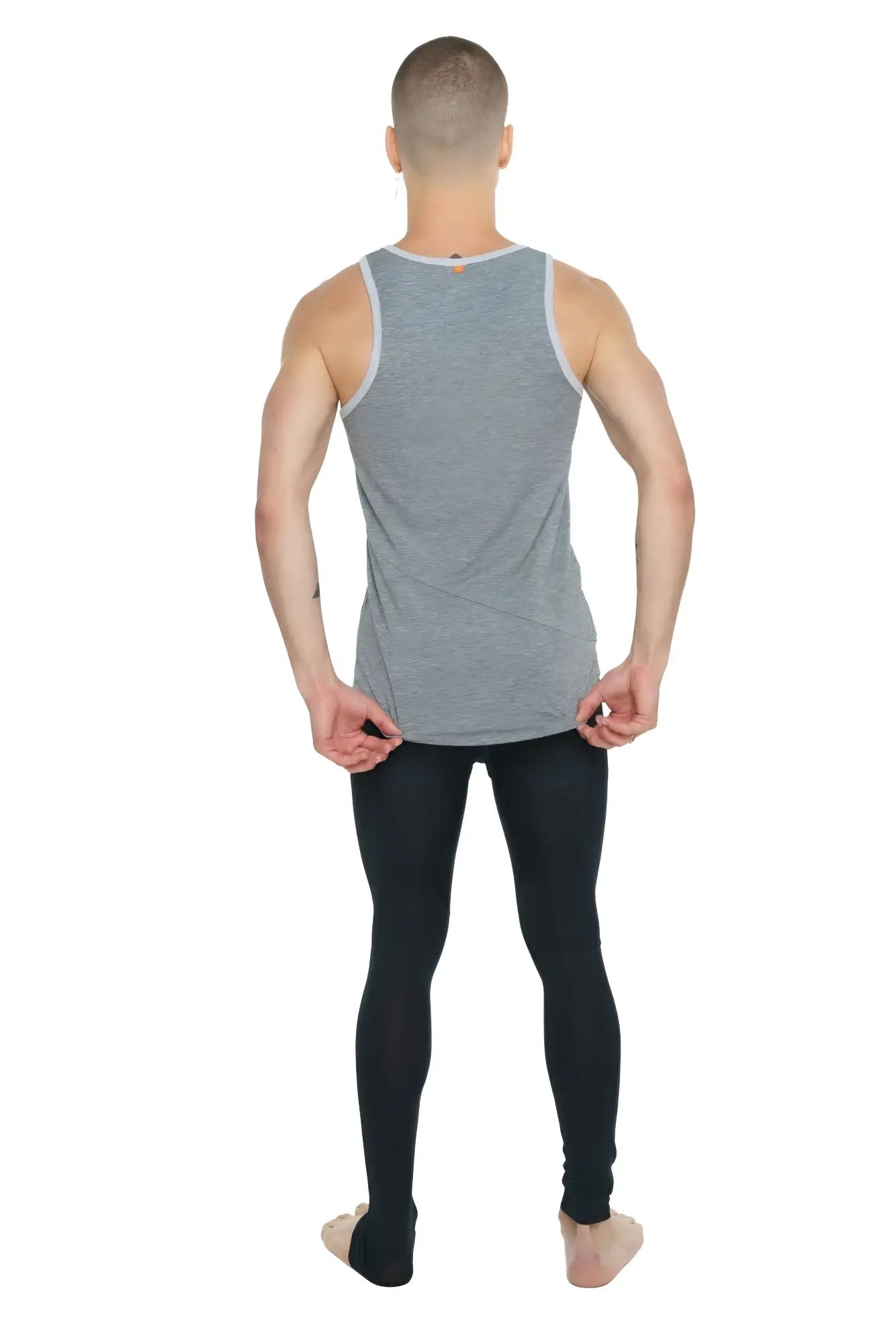 Gray heathered tank top with light gray trim made from soft breathable fabric for casual wear