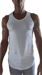 The perfect tank white sleeveless tank top with rounded neckline and subtle diagonal seam detail