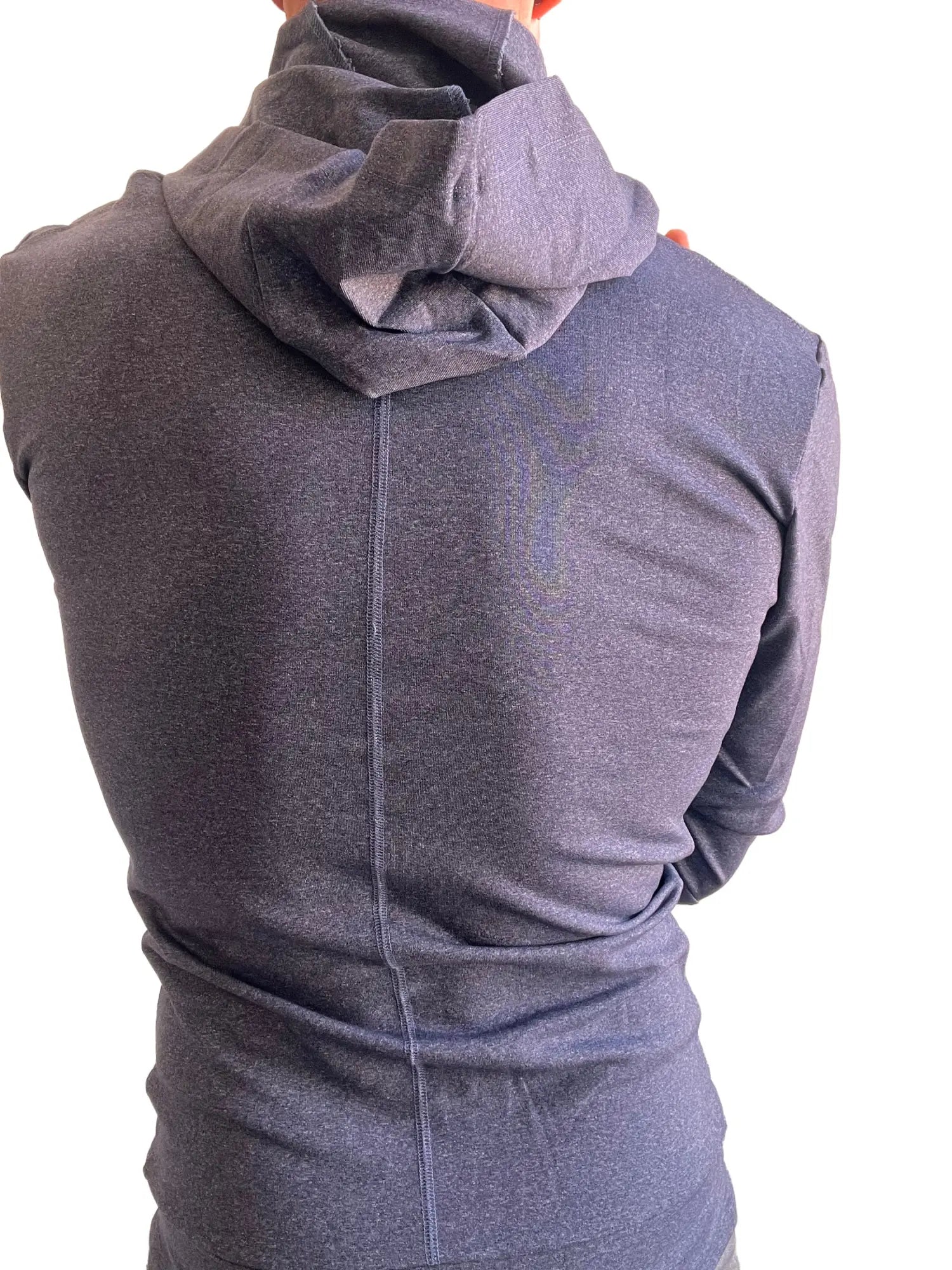 Performance premium form-fit crossover yoga track hoodie in dark heather gray with soft textured fabric and relaxed fit