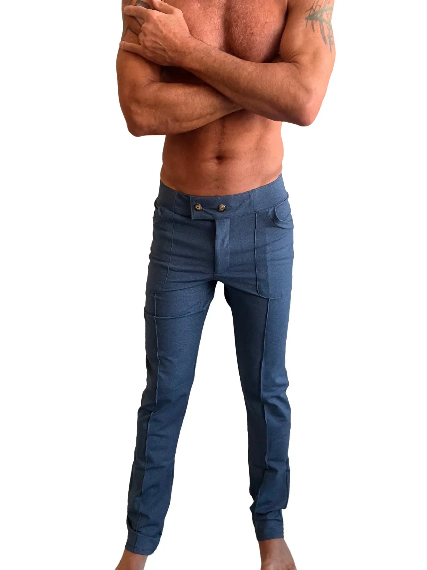 Performance premium tactical urban dress pants in coral blue heather with tailored fit and multiple pockets
