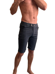 Performance premium urban tactical dress shorts in charcoal heather made of dark gray durable fabric with tailored fit