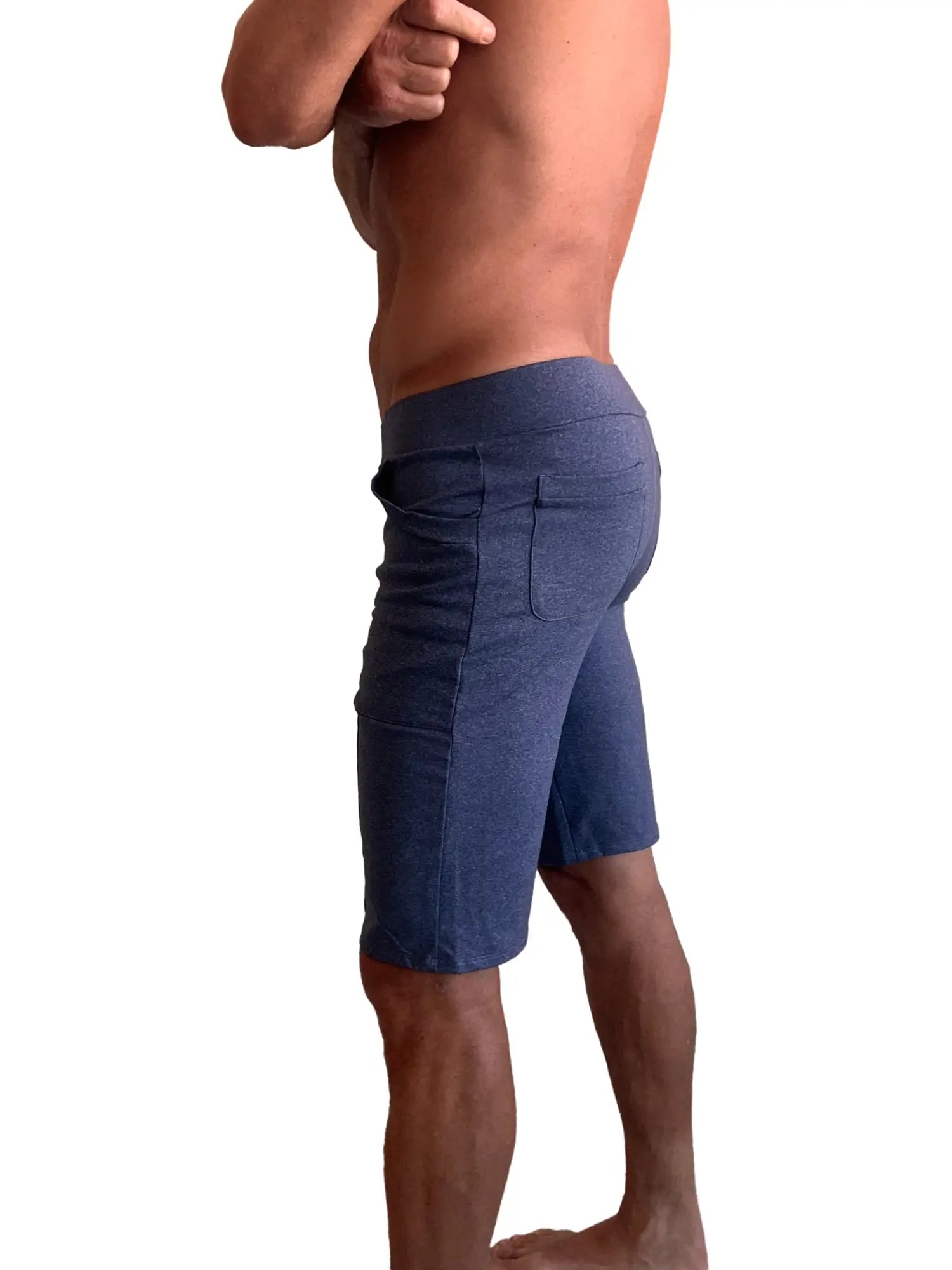 Performance premium urban tactical dress shorts in navy blue heather fabric with multiple pockets for durability