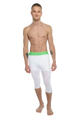 Performance yoga leggings 3/4 in arctic white with bright green elastic waistband for active wear