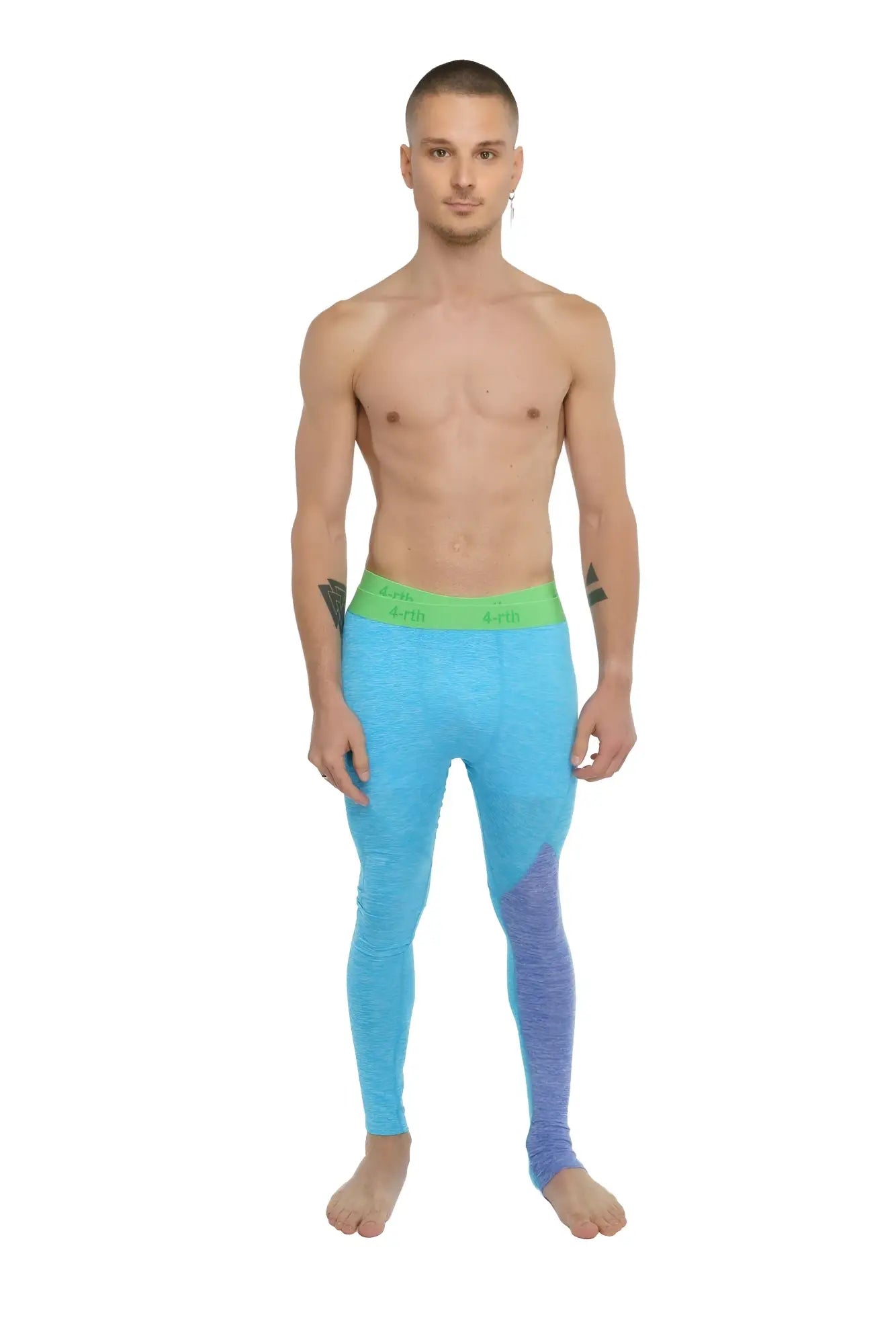 Performance yoga leggings long in bright turquoise and purple gradient with lime green waistband for active wear