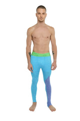 Performance yoga leggings long in bright turquoise and purple gradient with lime green waistband for active wear