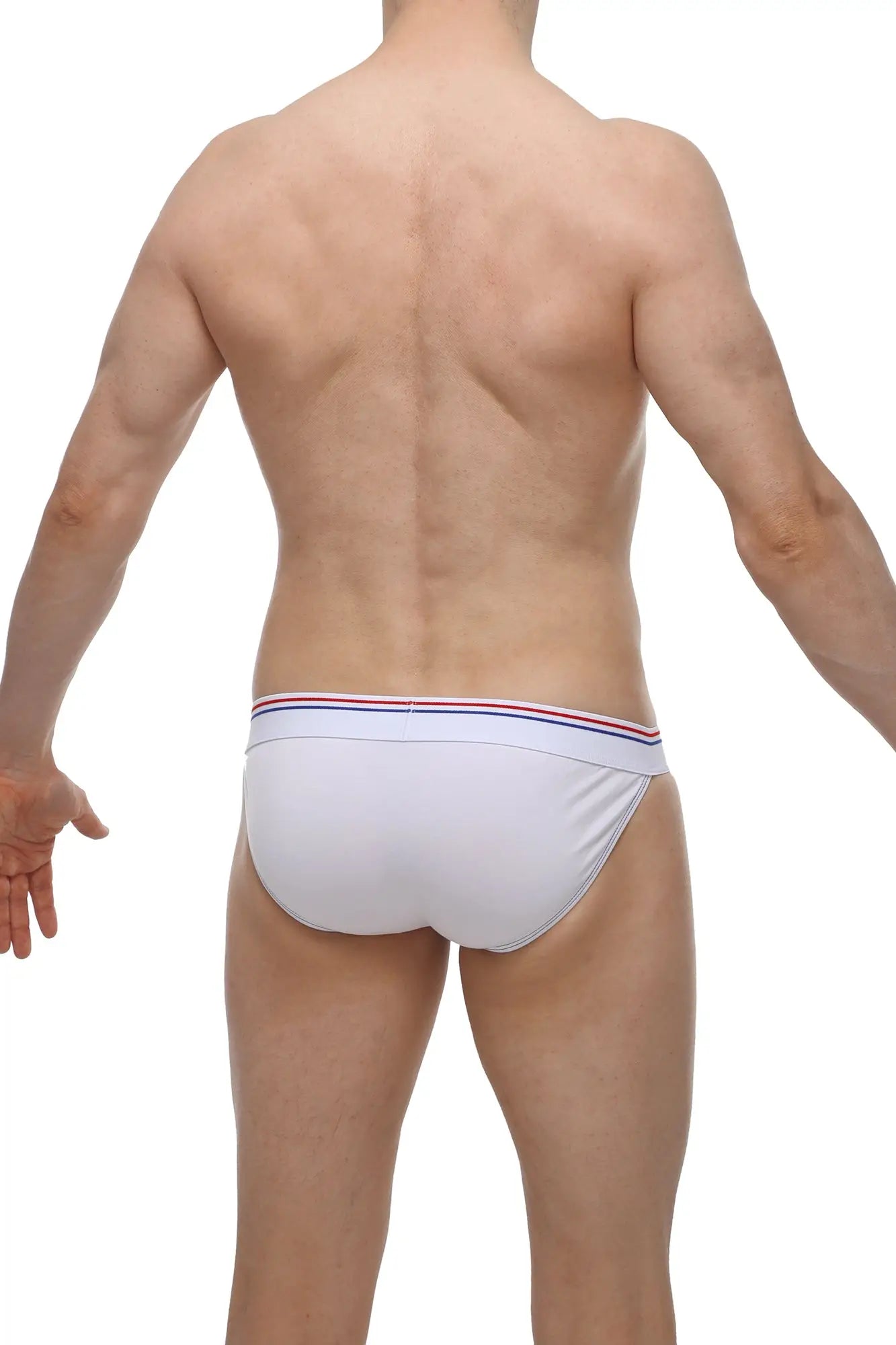 Petitq bikini aizy modal white briefs with a red white and blue striped waistband made from soft modal fabric
