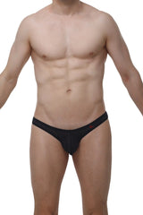 Petitq bikini capri macra black black mesh briefs with a subtle red logo on the waistband front view