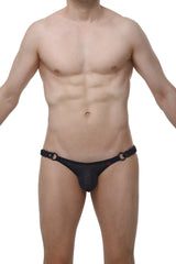 Black mesh briefs petitq bikini chains macra black with chain-like waistband and red branding