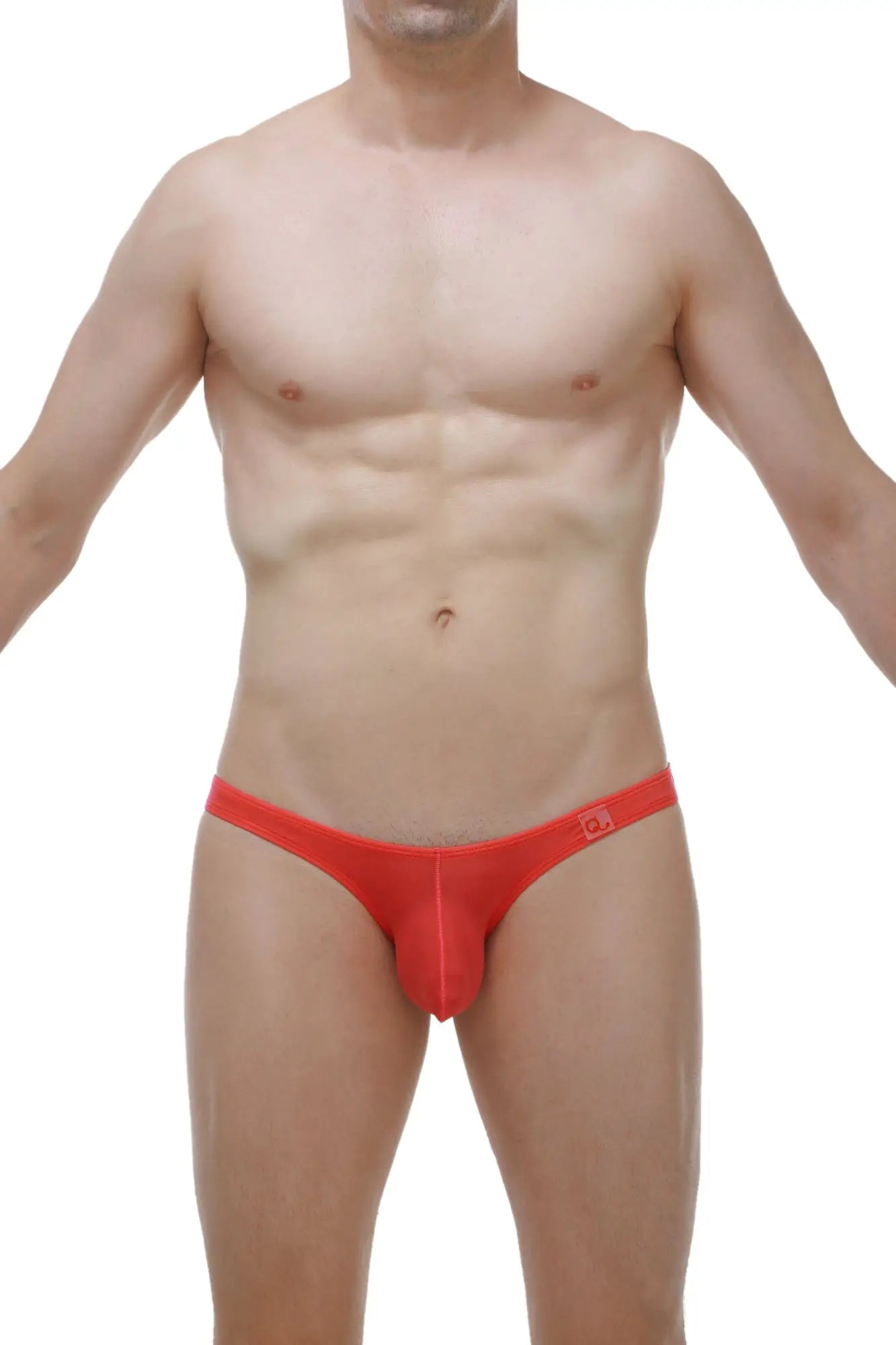 Red form-fitting men’s briefs petitq bikini dome plum crimson with smooth stretchy fabric and small waistband logo