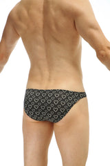 Black petitq bikini dumbo coeur briefs with white outlined heart pattern made of soft fabric for everyday wear