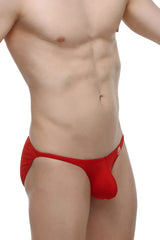 PetitQ bikini lhery red men’s thong in smooth form-fitting fabric with a small logo on the side