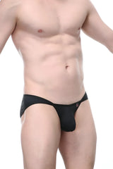 Petitq bikini manol ring black mens briefs with snug form-fitting design and small logo on front in black fabric