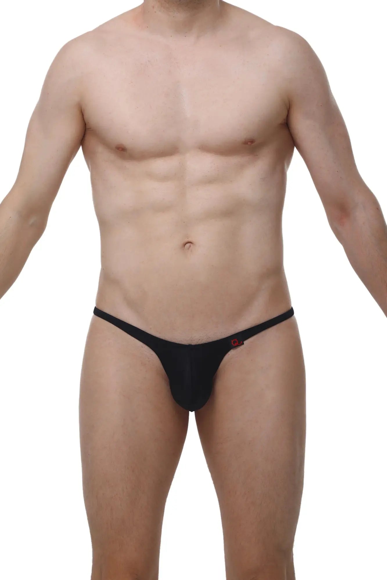 Black thong underwear by Arthus and Nico with a small red logo on the side for men’s sexy wear