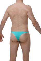 A sleek turquoise thong in smooth fabric with a minimalist design from petitq underwear by arthus and nicobikini