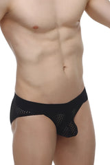 Petirq bikini protruder durtol black black mesh briefs with solid waistband front view