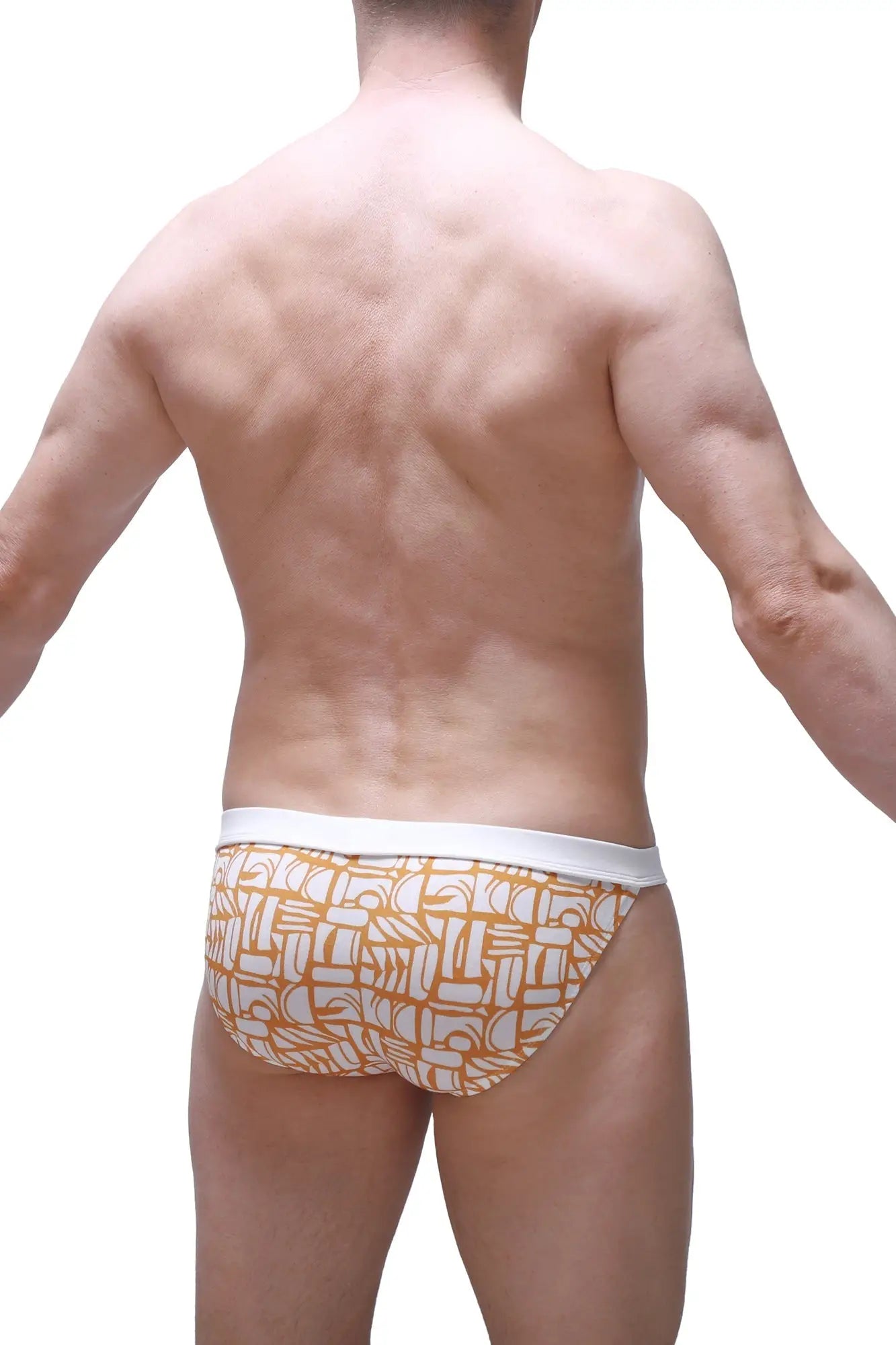 PetitQ bikini sillas carlot alloy briefs in orange and white geometric pattern for stylish everyday wear