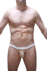 Orange and white patterned petitq bikini sillas carlot alloy briefs with solid white waistband for comfortable wear