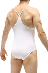 White one-piece swimsuit petitq bodybrief plum white with thin crisscross shoulder straps and smooth fit